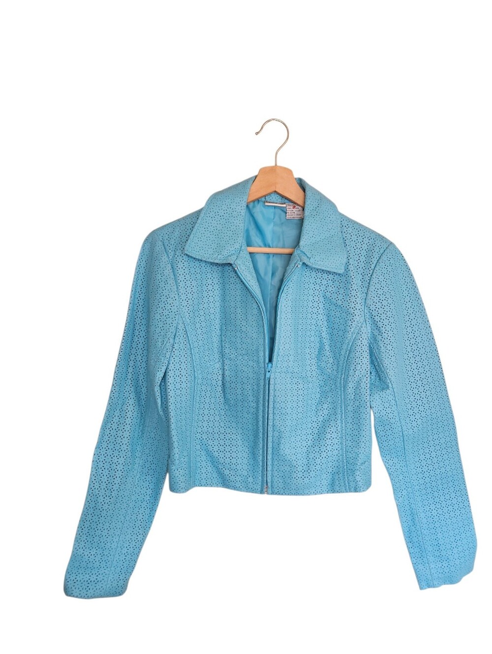 Genuine leather jacket Robin Egg Blue Baby Blue Laser-cut Pattern Boho Chic